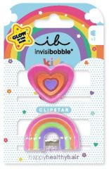 Invisibobble CLIPSTAR GLOW KIDS Happy Heart - Dětská sponka do vlasů 2 ks