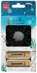 Invisibobble SET L Apres Ski Date Night - Gumička do vlasů černá + sponka do vlasů 2 ks zlatá Dárková sada