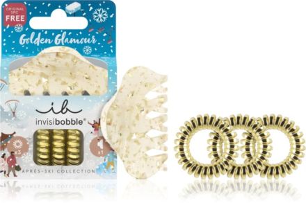 Invisibobble SET S Apres Ski Golden Glamour - Gumička do vlasů 3 ks zlatá + skřipec 1 ks zlatý Dárková sada