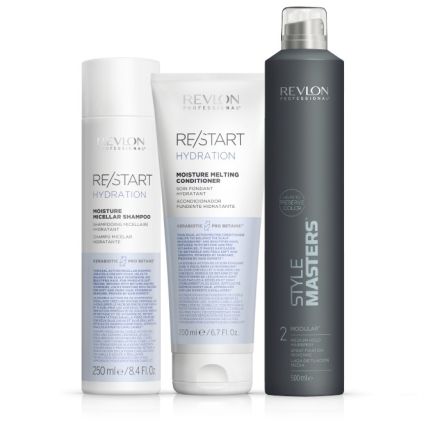 Revlon Professional Restart Hydration Vánoční Set 2023 - Šampon 250 ml + kondicionér 200 ml + lak na vlasy 500 ml Dárková sada