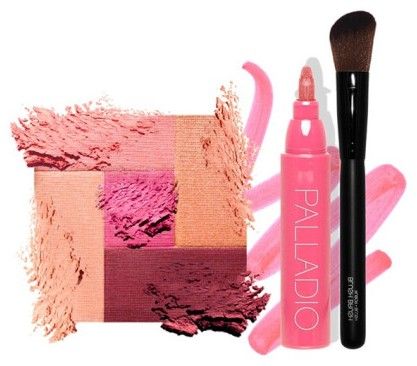 Palladio Blush Set - Mozaiková tvářenka 8g - fix na rty 1 ks + štětec na tvářenku Dárková sada