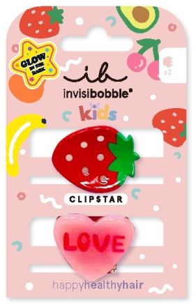 Invisibobble CLIPSTAR GLOW KIDS Frutti Strawberry - Dětská sponka do vlasů 2 ks