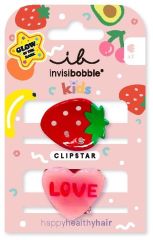 Invisibobble CLIPSTAR GLOW KIDS Frutti Strawberry - Dětská sponka do vlasů 2 ks